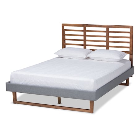 Rina Dark Grey Upholstered And Ash Walnut Wood Full Size Platform Bed